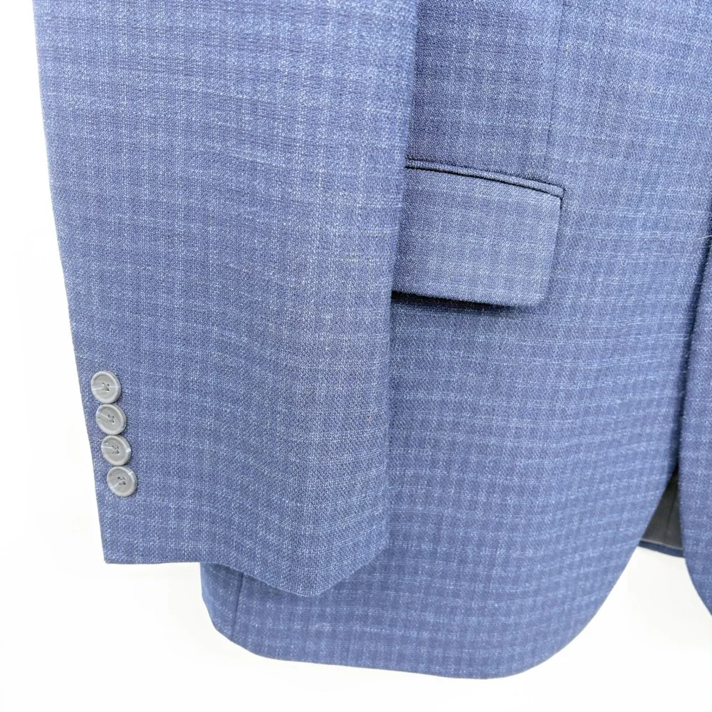 Jos. A. Bank Mens Traveler Travel Tech Blue Check Tailored Fit‎ Blazer 44 Long